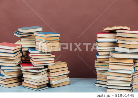 Stacks of books for teaching college library knowledge brown background Stacks of books for teaching college library knowledge brown background 81901449