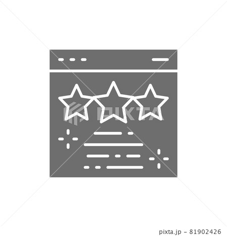 Web page with stars, feedback, rating, certificate, reward, marks grey icon. 81902426