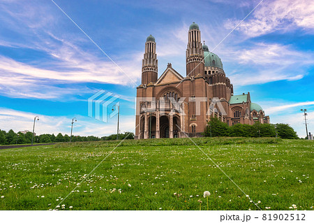 Brussels Belgium, city skyline at Koekelberg Basilica of the Sacred Heart of Brussels (Sacre Coeur) 81902512