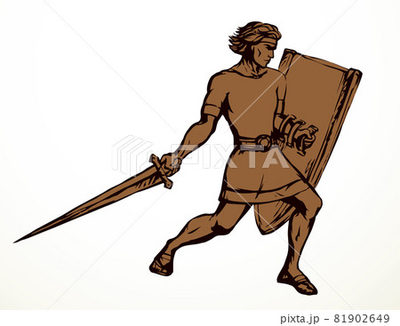 Warrior with sword and shield. Vector drawing Warrior with sword and shield. Vector drawing 81902649
