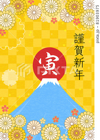 寅年の年賀状、寅の文字と富士山と初日の出、2022年 寅年の年賀状、寅の文字と富士山と初日の出、2022年 81903975