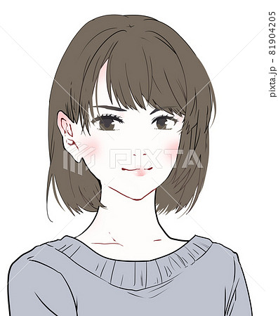 イラスト素材 ミディアムヘアの若い女性アイコンのイラスト素材