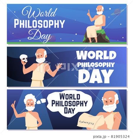 Banners for world philosophy day with antique greek philosophers or scientists 81905324