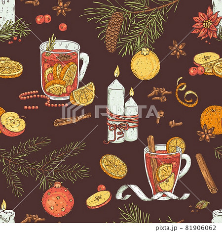 Christmas seamless repeatable pattern with mulled wine, vector illustration. 81906062