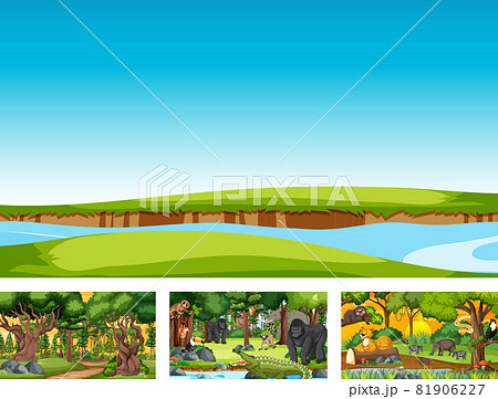 Set of different nature horizontal scene with various wild animals Set of different nature horizontal scene with various wild animals 81906227