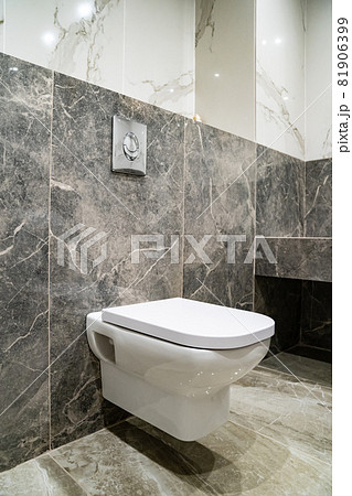 Hanging toilet is central element of installation system installed in bathroom. Hanging toilet is central element of installation system installed in bathroom. 81906399