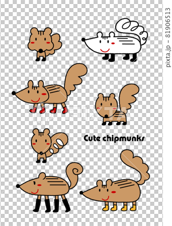 可愛的花栗鼠兒童繪畫插圖集矢量 81906513