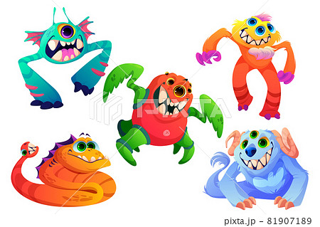 Cute little monsters, funny alien animals 81907189