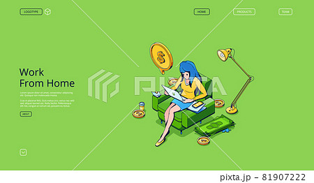 Work from home isometric landing page, freelancer 81907222