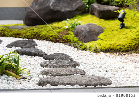 飛び石が置いてある和風の庭 81908153