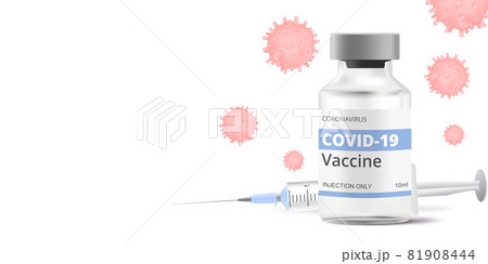 Vaccination concept. COVID-19 coronavirus vaccine bottle and and syringe with needle. Vector Illustration Vaccination concept. COVID-19 coronavirus vaccine bottle and and syringe with needle. Vector Illustration 81908444