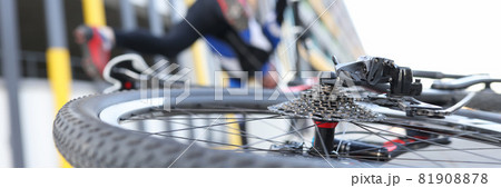 Falling cyclist on t road. Trial sport and injury athletes 81908878