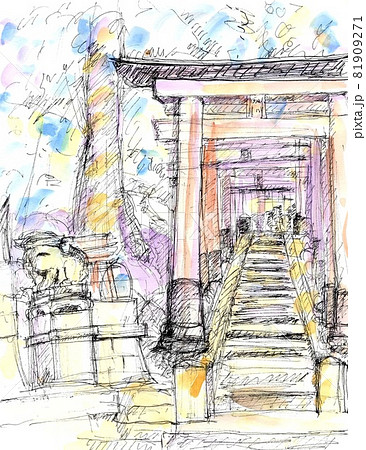 伏見稲荷 清水寺 水彩画のイラスト素材 伏見稲荷 清水寺 水彩画のイラスト素材