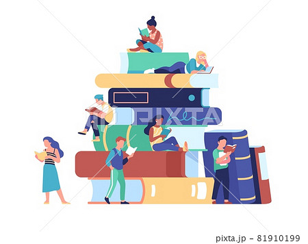 Tiny People Read Books Large Stack Of のイラスト素材