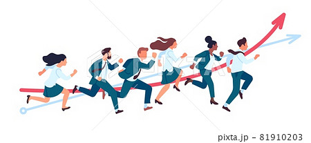 Business people run. Teamwork running competitions, office persons in race for success, professionals participate marathon, vector concept 81910203