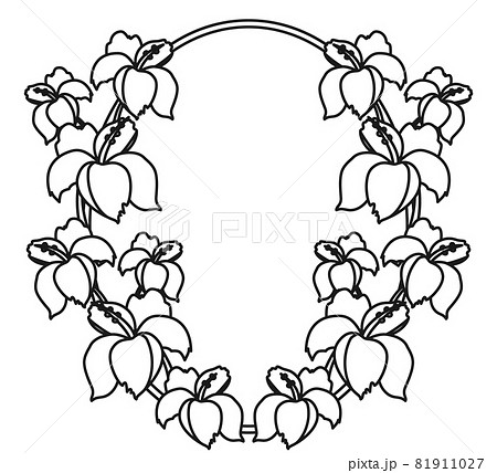Black and white botanical oval frame for coloring meditation 81911027