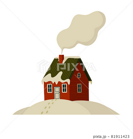 Mountain cabin. Red house in snowy mountains on light background. Mountain cabin. Red house in snowy mountains on light background. 81911423