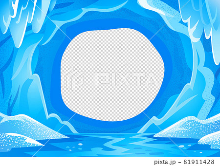 Ice cave landscape. Blue snowy winter background - Panoramic landscape with frozen icy cavern. Vector illustration in flat cartoon style. Ice cave landscape. Blue snowy winter background - Panoramic landscape with frozen icy cavern. Vector illustration in flat cartoon style. 81911428
