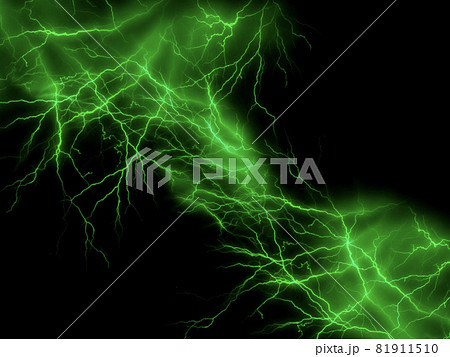 激しく光るグリーンのイナズマの背景のイラスト素材