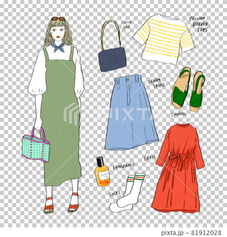 コーディネート 手描きイラストのイラスト素材
