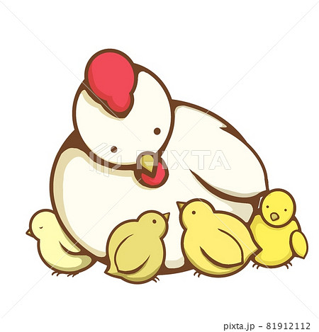 仲良し♡ニワトリ&ひよこ にわとりとひよこのなかよし親子のイラスト素材 [81912112] - PIXTA