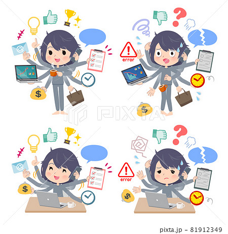 オフィスでマルチタスクをこなすニート女性のセット 81912349
