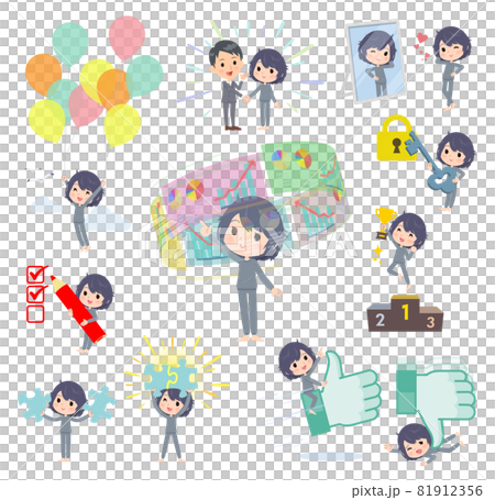 成功やポジティブに関するニート女性のセットのイラスト素材 成功やポジティブに関するニート女性のセットのイラスト素材