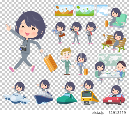 旅行に関するニート女性のセットのイラスト素材