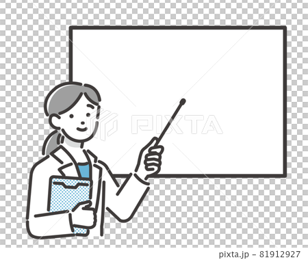 Vector illustration material of a female doctor explaining to a patient on a whiteboard with a pointer / pharmacist / doctor Vector illustration material of a female doctor explaining to a patient on a whiteboard with a pointer / pharmacist / doctor 81912927