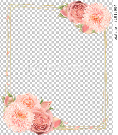 Autumn flowers and buds plants Retro modern cute petals scattered gold white background autumn frame illustration material 81912994