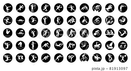 Summer sport pictogram Jet black circle frame Summer sport pictogram Jet black circle frame 81913097