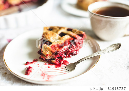 Piece of classic raspberry pie. Piece of classic raspberry pie. 81913727