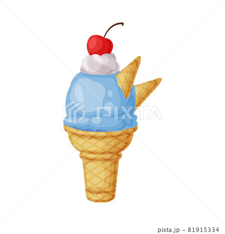Blue Ice Cream in Waffle Cup with Whipped Cream and Berry on Top as Frozen Dessert and Sweet Snack Vector Illustration Blue Ice Cream in Waffle Cup with Whipped Cream and Berry on Top as Frozen Dessert and Sweet Snack Vector Illustration 81915334