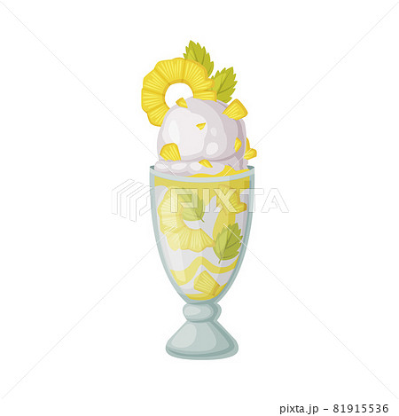 Ice Cream Ball in Glass Bowl with Pineapple as Frozen Dessert and Sweet Snack Vector Illustration 81915536