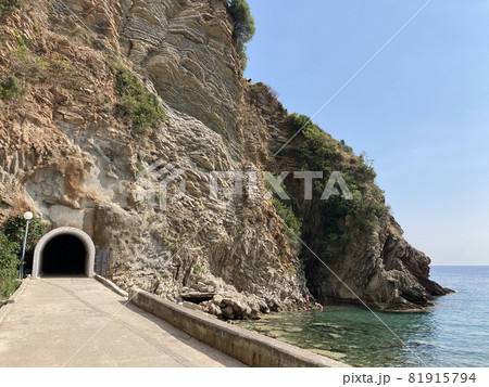 pedestrian tunnel in Kamenovo beach in Montenegro 81915794
