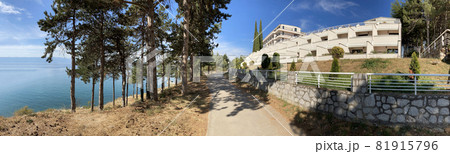 panorama hotel on mountain with shore of Lake Ohrid in Macedonia 81915796