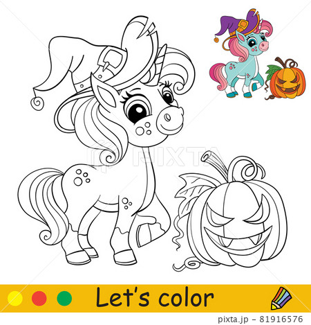 Cute Witch Unicorn Coloring Book Page Halloweenのイラスト素材 [81916576] - PIXTA