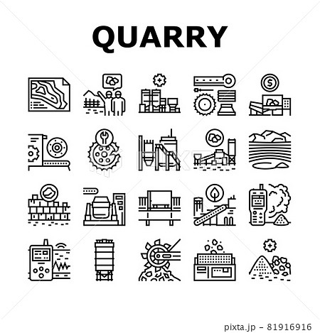 Quarry Mining Industrial Process Icons Set Vector 81916916