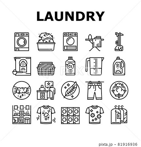 Laundry Service Washing Clothes Icons Set Vector 81916936