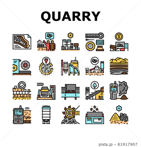 Quarry Mining Industrial Process Icons Set Vector 81917907