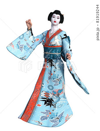 3D Geisha in blue kimono 81919244