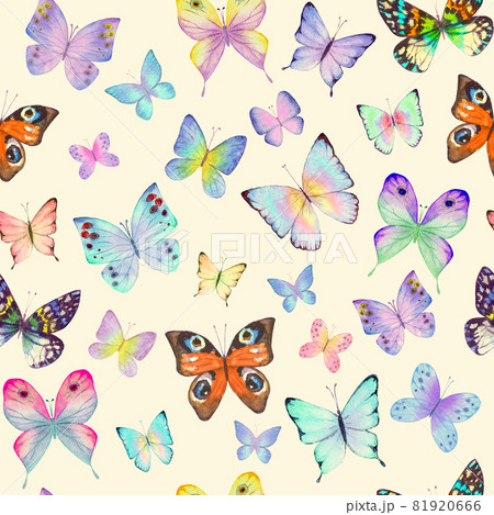 Seamless botanical summer pattern with colorful watercolor butterflies Seamless botanical summer pattern with colorful watercolor butterflies 81920666
