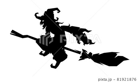 Witch, hag silhouette flying with magic broom Witch, hag silhouette flying with magic broom 81921876