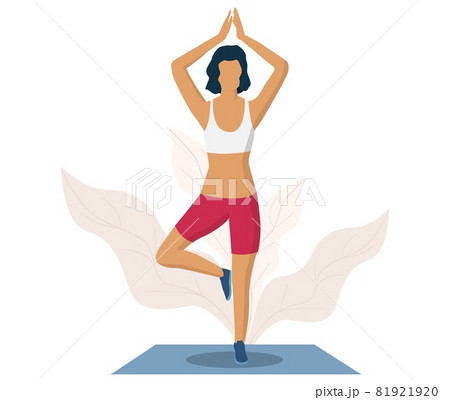 Woman doing yoga exerice, vector illustration. Tree yoga pose or vrksasana. Fitness gym, healthy lifestyle. 81921920