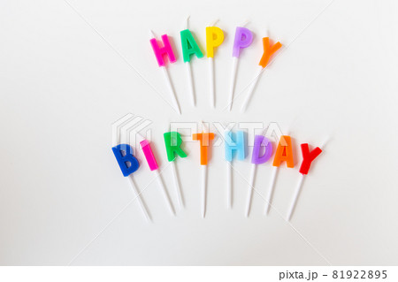 Colorful candles with the inscription Happy Birthday isolated on a white background. Holiday and surprise concept. Colorful candles with the inscription Happy Birthday isolated on a white background. Holiday and surprise concept. 81922895
