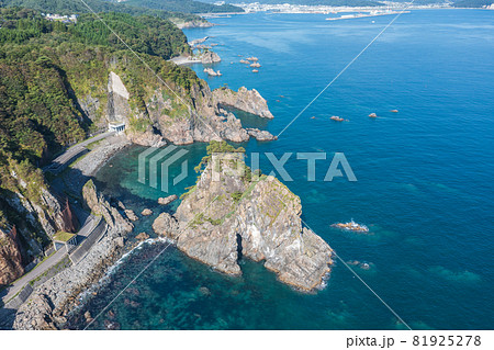 空撮 岩手県 久慈市 小袖海岸の写真素材