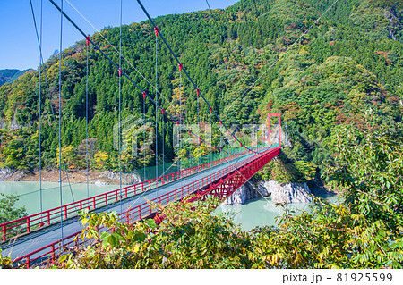神流湖湖畔　金毘羅橋　秋の風景　紅葉の季節　　 81925599