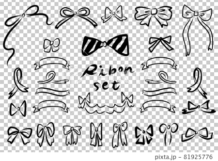 手書きのリボンセット 線画 モノクロ 手書きのリボンセット 線画 モノクロ 81925776