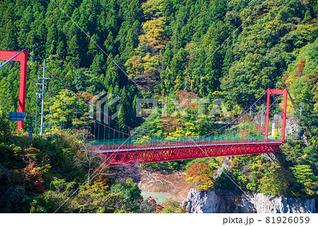 神流湖湖畔 金毘羅橋 秋の風景 紅葉の季節 神流湖湖畔 金毘羅橋 秋の風景 紅葉の季節 81926059