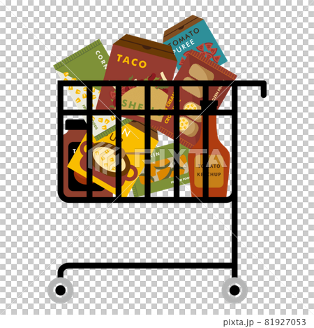 Shopping cart with lots of processed foods Shopping cart with lots of processed foods 81927053